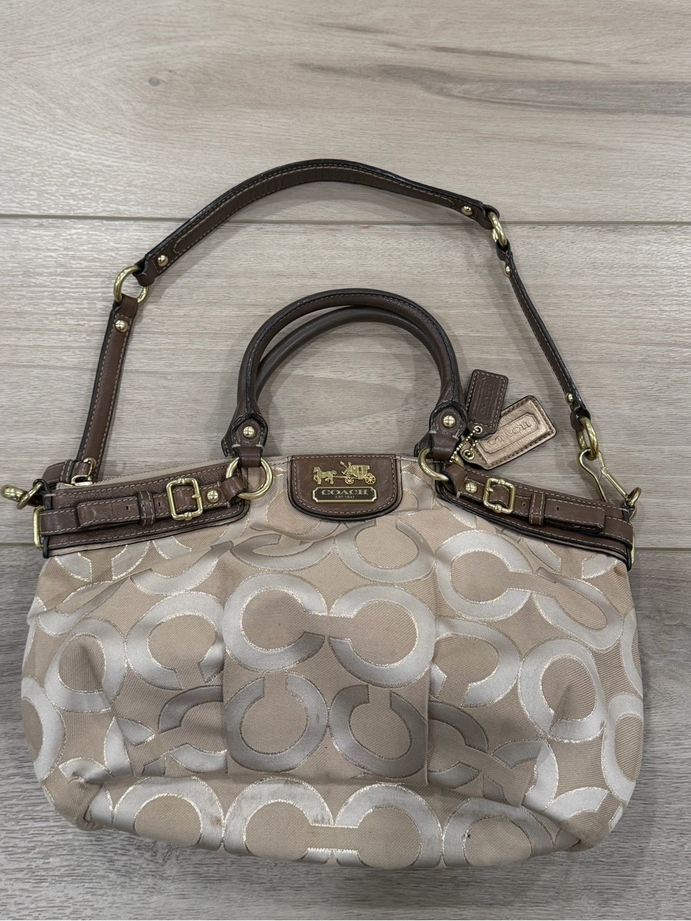 Coach 18608 Madison Op Art Metallic Outline Sateen Sophia Handbag Brown